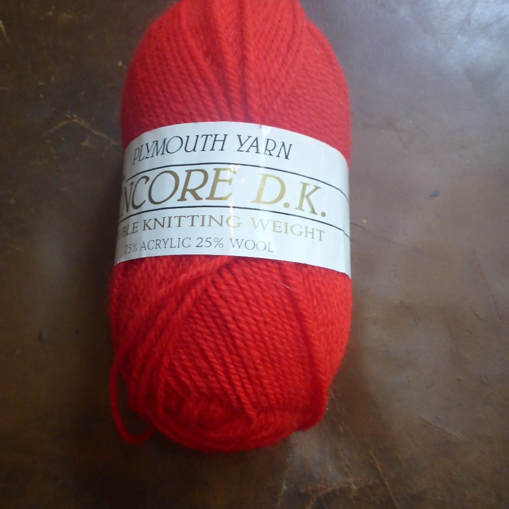 1 Skein Plymouth Yarn Encore D.K. Wool Blend Yarn - Color 1386 (Red) - 150 yds